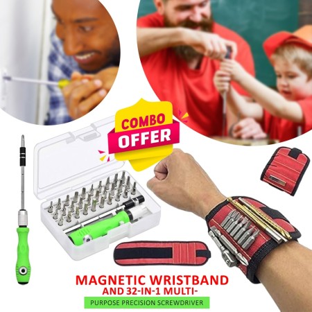 32 in 1 Screw Driver Set with Magnetic Wrist Bend স্ক্রু ড্রাইভার সেট মেগনেটিক রিস্ট ব্যান্ডসহ